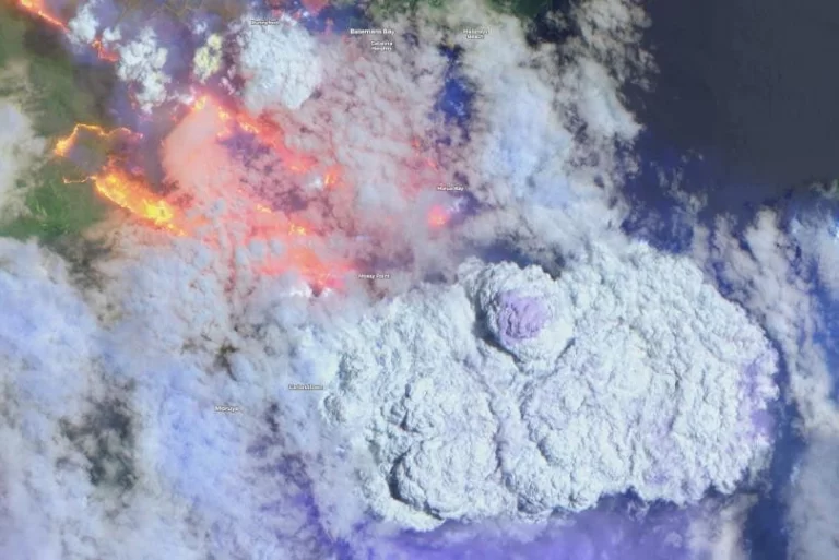 Image of the NSW South Coast bushfires captured by a satellite orbiting in space in January