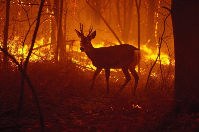 Deer escaping from fire 